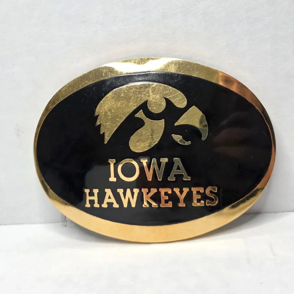 Iowa Hawkeyes Belt Buckle Tigerhawk Logo Gold Black Enamel Collegiate Fan Gear